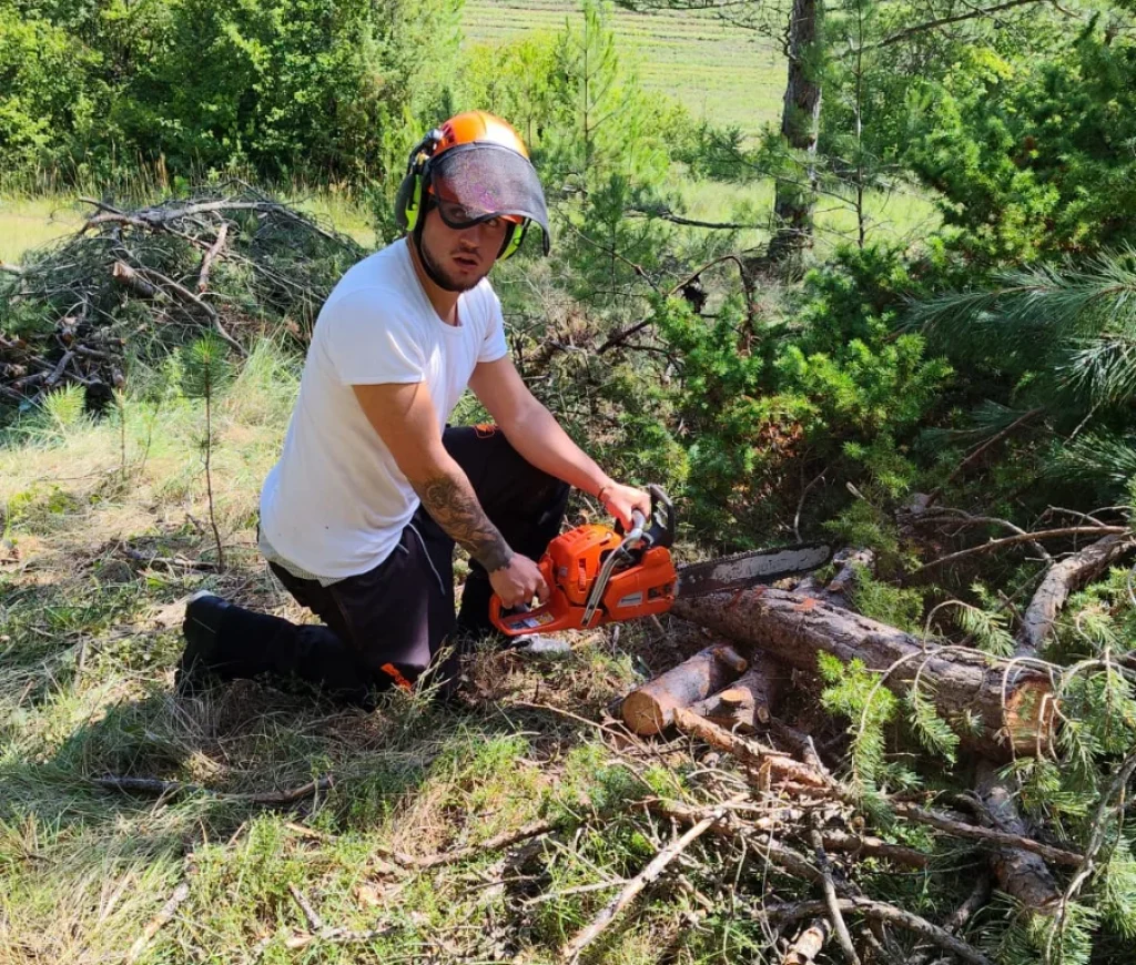 Utilisation de tronçonneuse